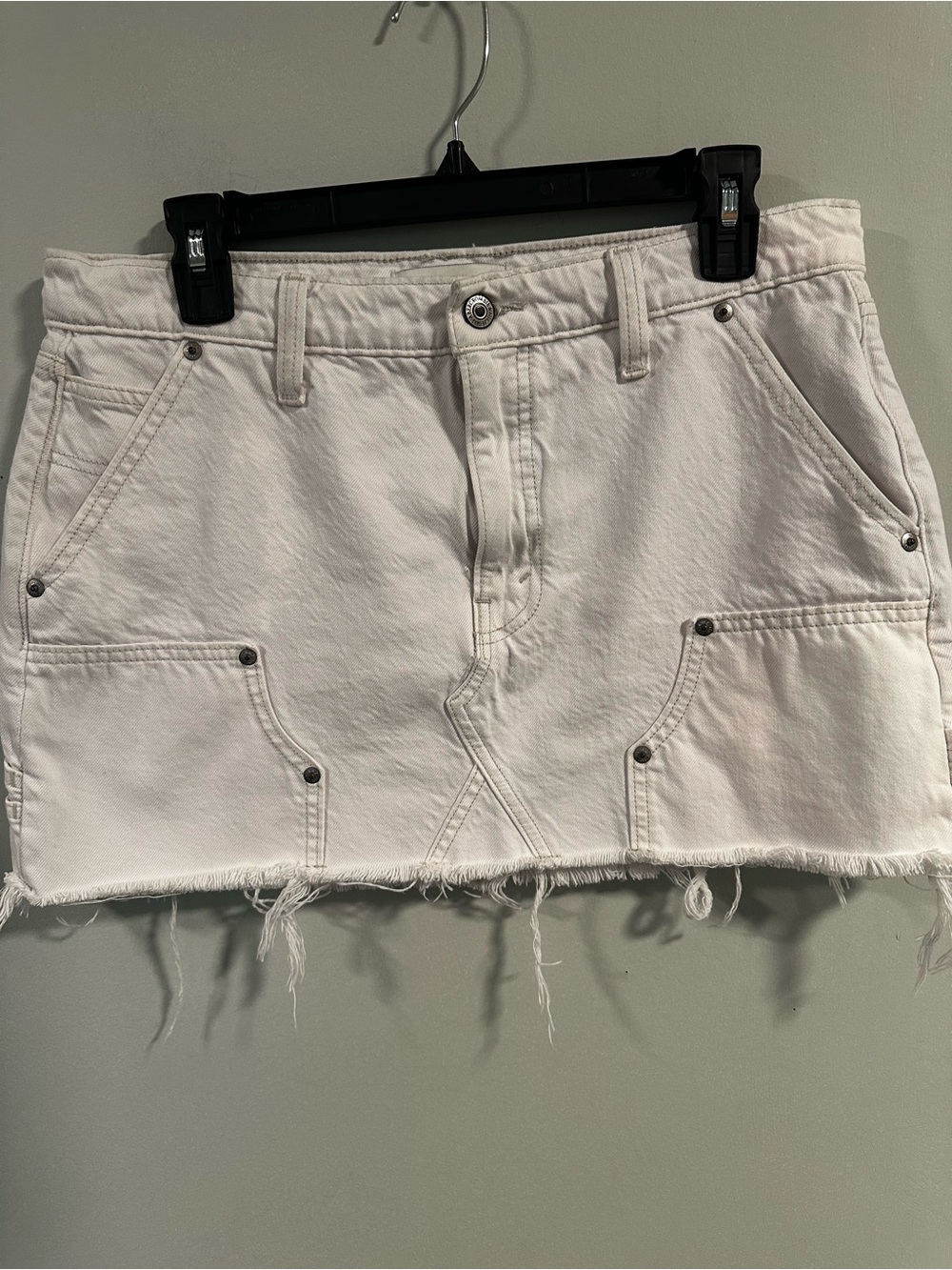 Abercrombie & Fitch White Frayed Denim Mini Skirt